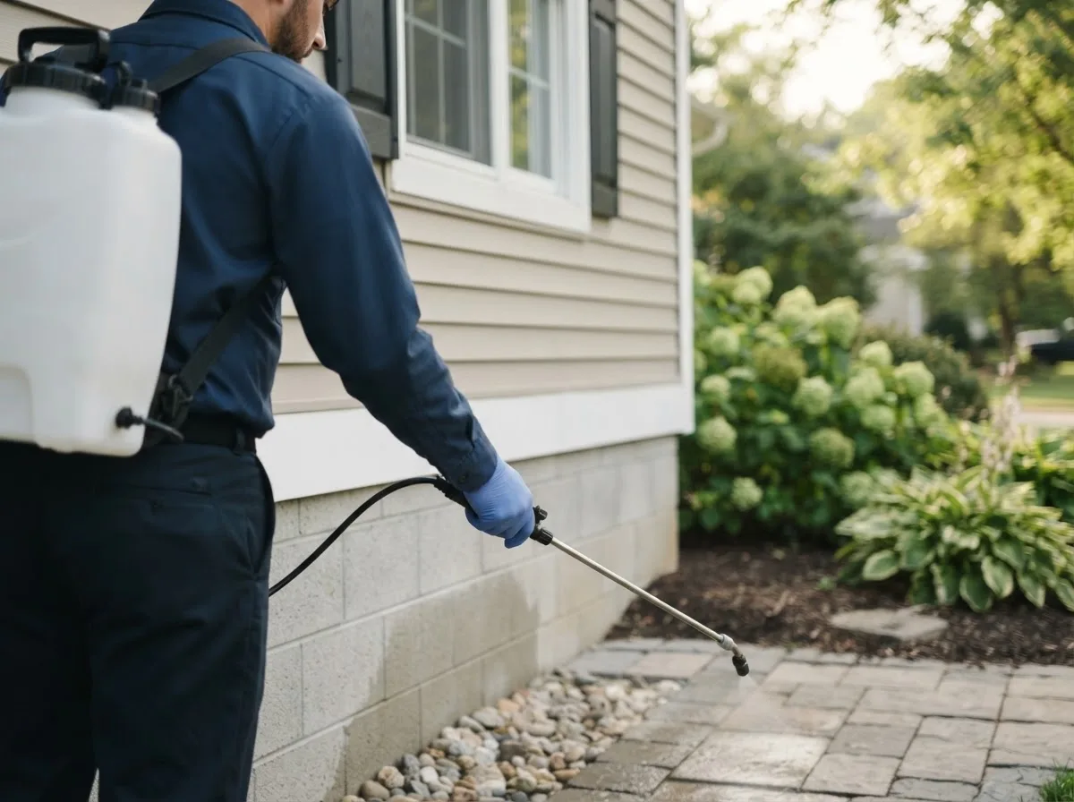 Pest control technician inspecting a home in Windsor, IL